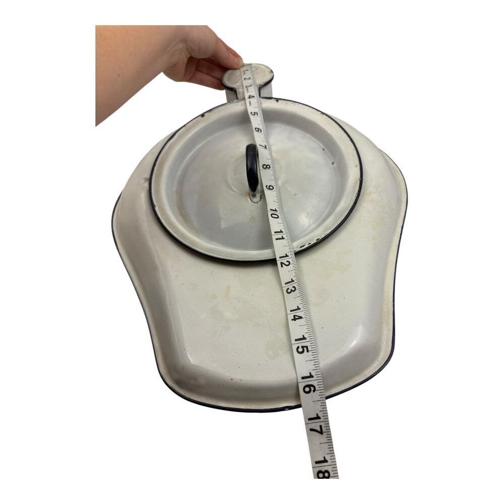 Vintage‎ Enamelware "Odorless" Bedpan with Lid - White & Black Trim - Picture 6 of 13